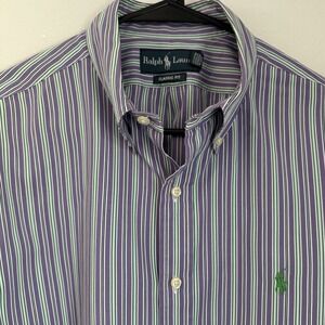 Ralph Lauren Men's 16.5 Classic Fit 100% Cotton Purple/Green Striped Dress Shirt